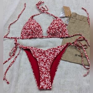 BNWT / Berlook / Small / Medium / Red Reversible Floral Halter Bikini